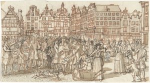Schuldeiser en armoedzaaier, 1720 (Het Groote Tafereel der Dwaasheid) door Anonymous