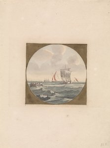 Sloep en zeilschepen op zee