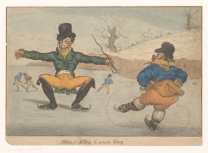 Spotprent met twee schaatsers