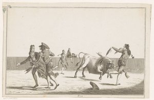 Stier wordt uitgedaagd met banderillas (Verzameling van de belangrijkste manoeuvres bij het stierenvechten) door Anonymous