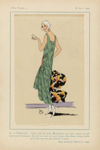 Très Parisien, 1923, No 10: 9. - EMERAUDE. - Deze jurk van moiré Renaissance... door Anonymous