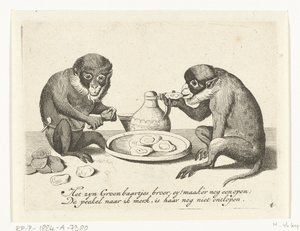 Twee apen eten oesters door Anonymous