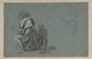 Twee geknielde figuren en twee kopstudies