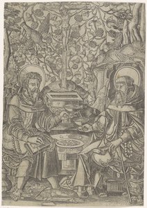 Twee heiligen bij Christus als Fons Vitae