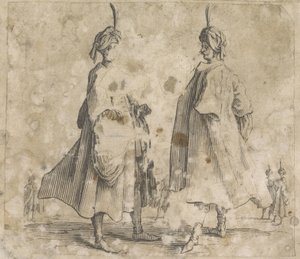 Twee mannen in mantel met tulband op het hoofd (Kostuumstudies) door Anonymous