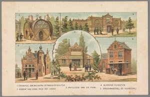 Vijf paviljoens op de Wereldtentoonstelling in Amsterdam, 1883