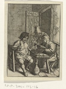 Vioolspeler bij een paar aan tafel (Het concert) door Anonymous