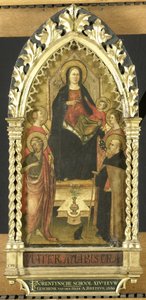 Maagd en kind op de troon met vier heiligen, Johannes de Doper, Antonius Abt, Elisabeth van Hongarije, een vrouwelijke heilige