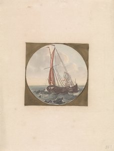 Zeilschip op zee, schuin van achter gezien