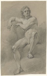 Zittend mannelijk naakt, met harp