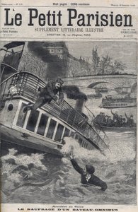 Ongeluk in de Seine in Parijs - Het zinken van een Omnibusboot: de bemanning van de boot springt in de Seine om te ontsnappen. Le Petit Parisien, op 18/12/1898. door Anonymous Anonymous