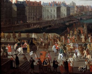 Activiteiten en passage op de Pont Neuf in Parijs