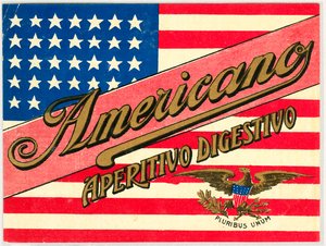 Advertentie voor Italiaanse short drink Americano, met Amerikaanse vlag
