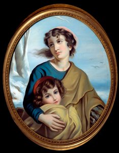 Allegorie van de winter. Een moeder beschermt haar kind om haar op te warmen. Anoniem schilderij, 18e eeuw. Rouen, Museum voor Schone Kunsten