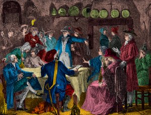 Arrestatie van koning Lodewijk XVI en de koninklijke familie in Varennes in 1791 (gravure) - privécollectie
