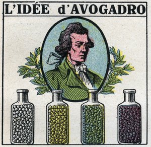 Atomen: Het idee van Amedeo Avogadro. Anonieme illustratie uit 1925. Privécollectie.