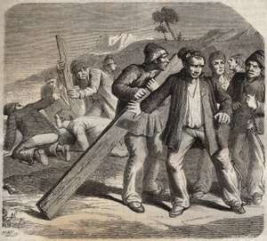Poging tot ontsnapping bij het Fort van Belle-Île-en-Mer in de 19e eeuw. Gravure in 