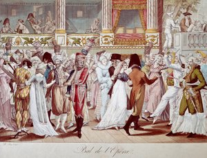 Bal masqué in de Parijse Opera. Lithografie van Bosio. 19e eeuw