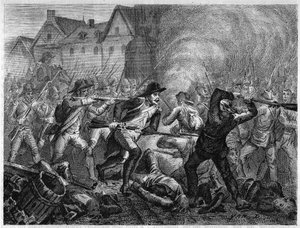 Slag bij Le Mans in 1793 tijdens de Vendée-oorlog. Gravure uit 1866 in “Histoire de la Révolution française” door Adolphe Thiers. Privécollectie. door Anonymous Anonymous