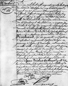 Geboorteakte van Arthur Rimbaud (1854-1891), Franse dichter Charleville, Musee Rimbaud. door Anonymous Anonymous