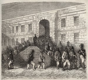 Bagne van Brest in de 19e eeuw. Gravure in “Histoire des bagnes depuis leur création à nos jours” (1877). Privécollectie door Anonymous Anonymous