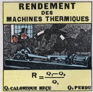 Calorimetrie: efficiëntie van thermische machines. Anonieme illustratie uit 1925. Privécollectie. door Anonymous Anonymous