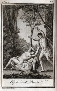 Cephale en Procris (Cephalus) liefdespaar. Gravure uit 1819 in 