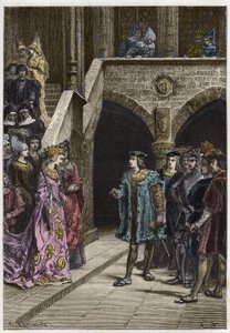 Karel VIII en Anne de Bretagne - Ontmoeting tussen koning Karel VIII (1470-98) en koningin Anne van Bretagne - gravure uit 