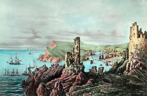 Krimoorlog: uitzicht op de haven van Balaklava in de Krim. Gravure rond 1854-1855. Privécollectie