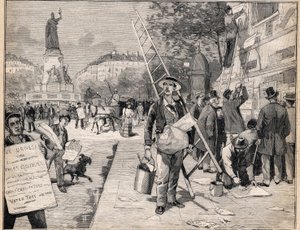 Aankondiging tijdens de verkiezingsperiode in Frankrijk. Gravure in 