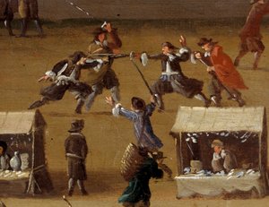 Duel scène op de Pont Neuf in Parijs in de 17e eeuw (detail) door Anonymous Anonymous