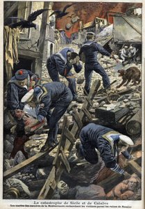 Aardbeving in Sicilië, Calabrië 1909 - De ramp van Sicilië en Calabrië (Aardbeving) - De matrozen van de Mediterranee zoeken naar slachtoffers tussen de ruïnes van Messina - 