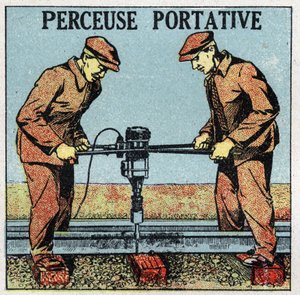 Elektrische gereedschappen: draagbare boor. Anonieme illustratie uit 1925. Privécollectie. door Anonymous Anonymous