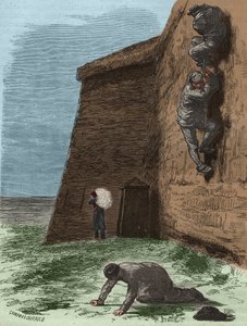 Ontsnapping uit de Rochefort Bagne in de 19e eeuw. Gravure in Histoire des bagnes depuis leur création à nos jours (1877) door Pierre Zaccone. Privécollectie. door Anonymous Anonymous