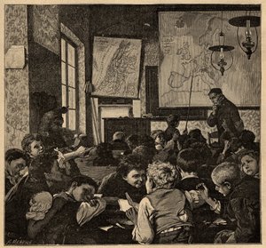 Einde van de les - school - gravure 1890