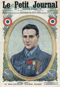 Eerste Wereldoorlog 1914-1918. Portret van Jean Navarre (1895-1919) vlieger van het Franse leger. In 