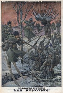 Eerste Wereldoorlog 1914-1918. Russische soldaten Ahotniki op ski