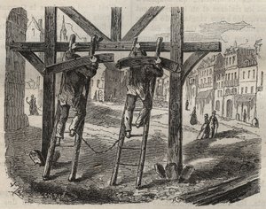 Forcats timmerlieden bij de Toulon Bagne in de 19e eeuw. Gravure in 