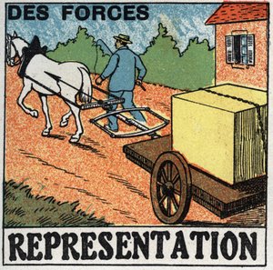 Krachten: een paard trekt een wagen. Anonieme illustratie uit 1925. Privécollectie. door Anonymous Anonymous