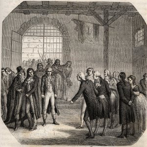 Franse Revolutie - De Hébertisten - Les Hébertistes à la Concierge in Parijs op 23 maart 1794 - Gravure in Histoire des Girondins door Alphonse de Lamartine (1790-1869) 1865-1866 - Privécollectie