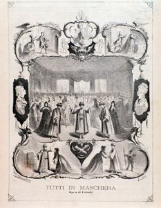Frontispice van muzikale partituur van Tutti in maschera, opera van Carlo Pedrotti door Anonymous Anonymous