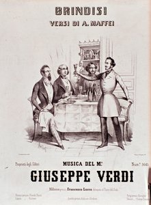 Frontispice van de partituur van Brindisi door Giuseppe Verdi naar de poëzie van Andrea Maffei door Anonymous Anonymous