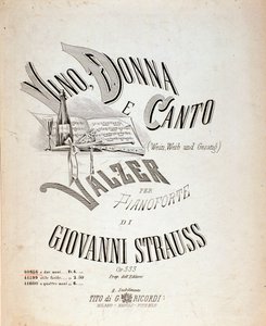 Frontispice van de partituur van Wijn, Vrouwen en Liederen door Johann Strauss