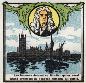 Zwaartekracht: portret van Isaac Newton (1642-1727) die de wetten van de zwaartekracht ontdekte. door Anonymous Anonymous