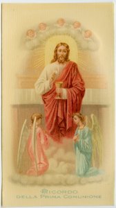 Heilige afbeelding: Eerste Communie, Jezus met de hostie (prent) door Anonymous Anonymous