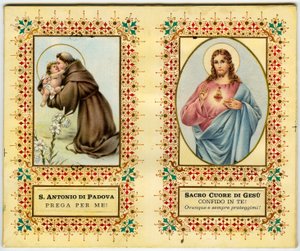 Heilige afbeelding: Sint Antonius van Padua en Jezus met heilig hart (prent) door Anonymous Anonymous