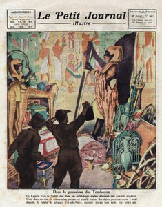 In november 1922 betraden de Engelse egyptoloog Howard Carter en Lord Carnarvon voor het eerst het graf van farao Toetanchamon - Illustratie uit 