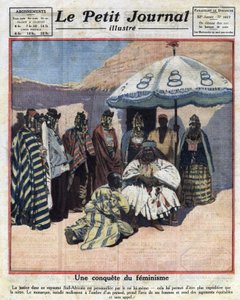 Rechtspleging en feminisme in zwarte Afrikaanse landen: een Zuid-Afrikaanse koning raadpleegt zijn vrouwen voordat hij een oordeel velt. Illustratie uit 