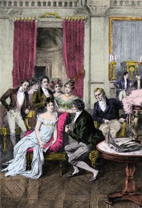 Literair Salon: Rond Madame Recamier Madame Juliette Recamier (1777-1849) omringd door literaire en politieke persoonlijkheden: Charles Nodier (1780-1844), Francois Rene Viscount de Chateaubriand (1768-1848), Sophie Gay (1776-1852), Benjamin Constant door Anonymous Anonymous