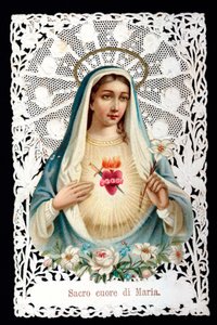 Mater dolorosa Heilig hart. Vrome afbeelding. Chromolithografie met découpage en dentel. Begin 20e eeuw Privécollectie